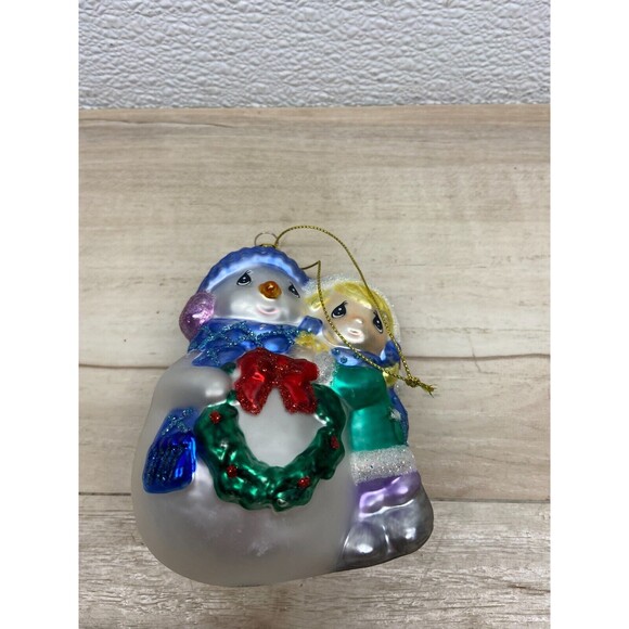 2006 Precious Moments Girl With Snowman Blown Glass Christmas Ornament - Picture 2 of 11
